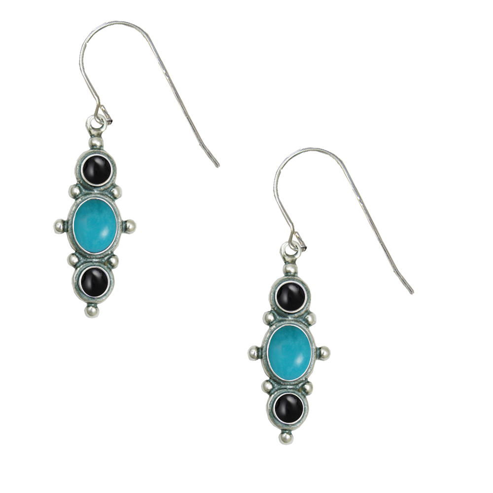 Sterling Silver Drop Dangle Earrings With Turquoise And Black Onyx